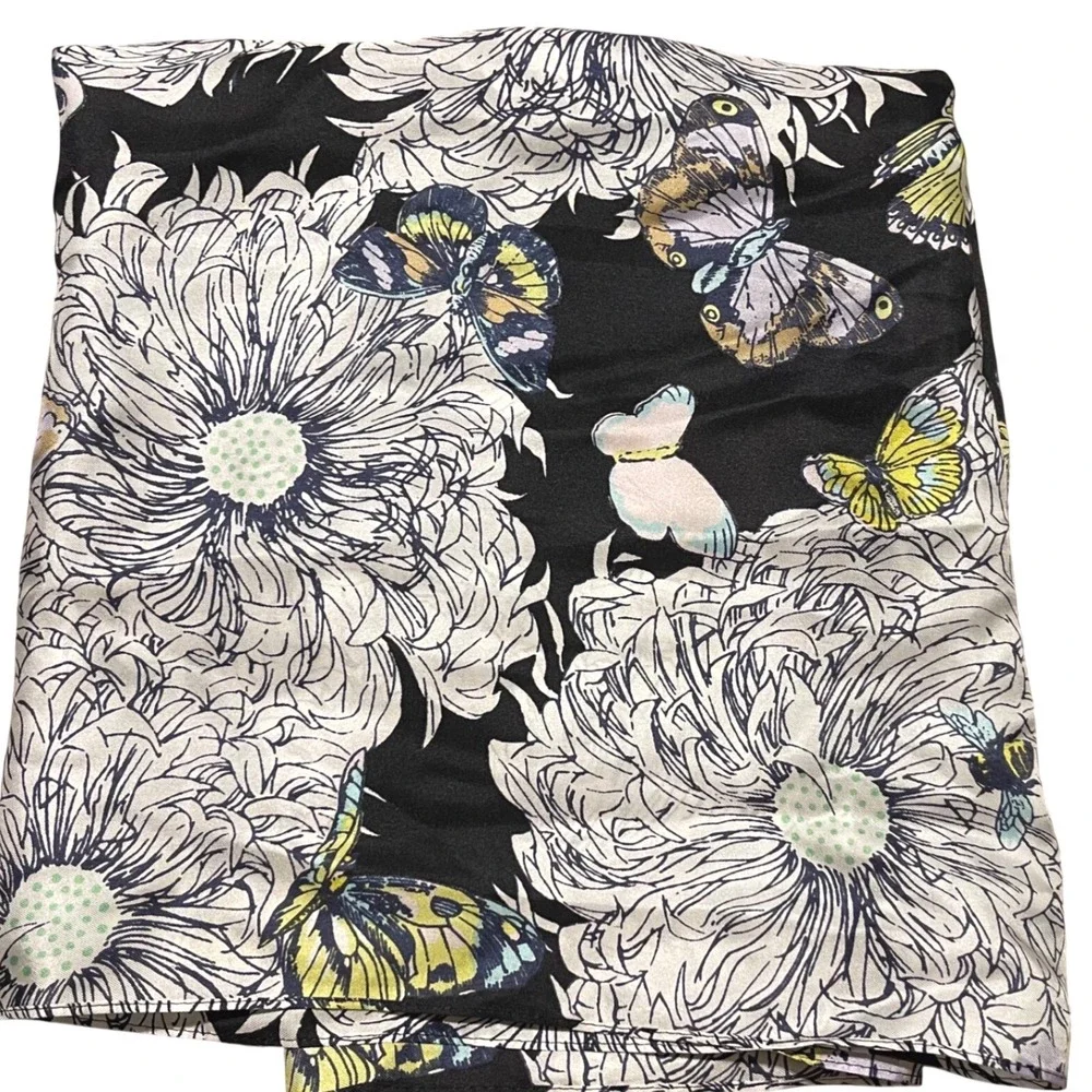 Echo Silk Scarf Butterfly Floral Print Black‎ Yellow Blue Women's Accessory